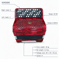 Accordéon 37 touches 60 basses en bois rouge, modèle étudiant, pour performance, avec sac et sangles