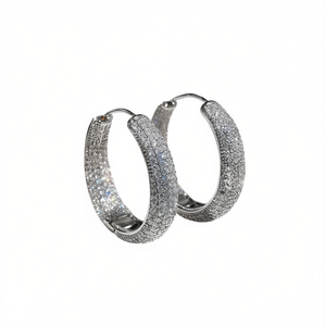Orecchini a Cerchio in Oro Bianco con Cristalli e Strass per Donne, Gioielli alla Moda per Feste, Design con Micro Inserimento in Lega - Product Image 1