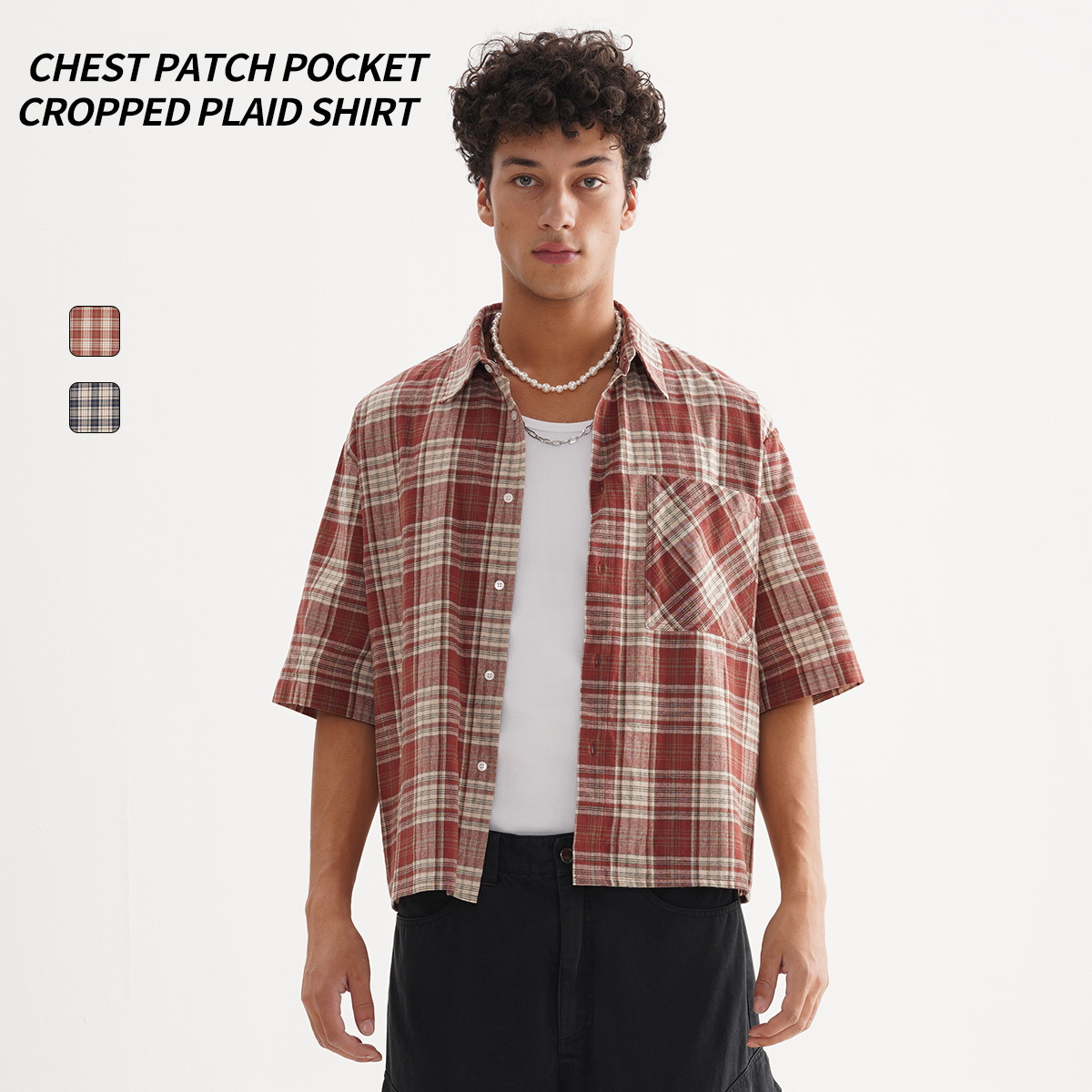トップス FACE DESIGN TWO-TONE CHECKED SHIRT IMG_5592-ManFront-ChkCotton-
