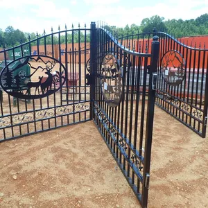 Factory Direct Sales 20ft 18FT 16FT 14 FT Steel Gates Galvanized Steel Fence Gate Wrought Iron Gate With Horse Deer Cow