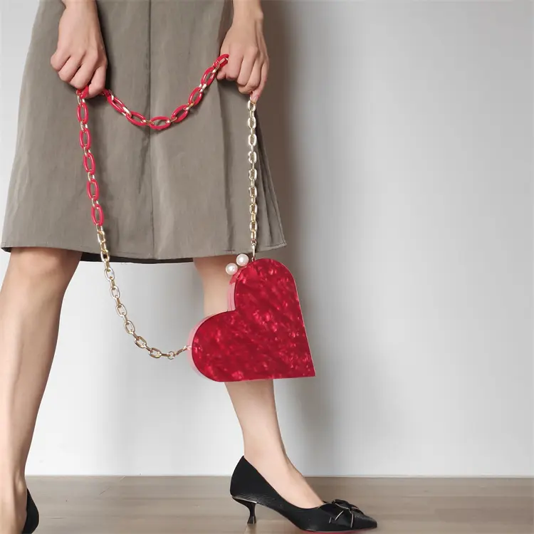 JIAGENG DESIGN | Bolsos de mano con forma de corazón y cadena acrílica para mujer