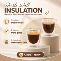 Pichet à expresso tendance en verre borosilicate à double paroi de 80 ml avec bec verseur pour barista, idéal pour le latte art et le service de café