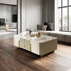 Chaises basses et ensemble de table en or rose moderne en marbre carré turc table basse pour meubles de salon