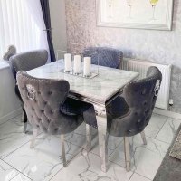 Table et chaises à manger en marbre miroir de luxe Fanaosi avec base en acier inoxydable, design moderne pour la maison et l'hôtellerie