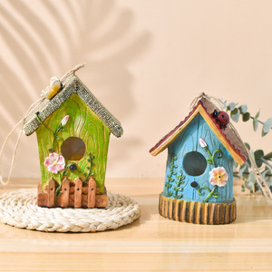 Casa para pájaros, decoración de jardín, adorno de resina, color azul y verde, casitas de juegos, decoración de patio, artesanía colgante, ecológico - Product Image 1