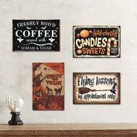 Letrero Metálico Vintage de Halloween con Diseño de Café, Dulces y Golosinas, Decoración Retro para Pared de Bar o Fiesta de Halloween