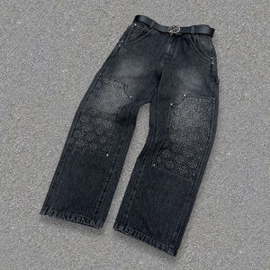 Высококачественный мужской комплект: джинсовые термобрюки и худи на молнии в готическом винтажном стиле, с эффектом потертости - Product Image 4