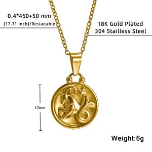 Oroscopo moda collana monete <span class=keywords><strong>simbolo</strong></span> oro placcato in acciaio inox 12 segni zodiacali collana gioielli donna - Product Image 3