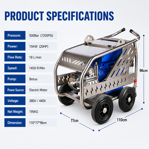 EU 500Bar 7250PSI High Machine SS304 18L/min 380V High <b>Cleaners</b> for Sewer Cleaning - Product Image 2