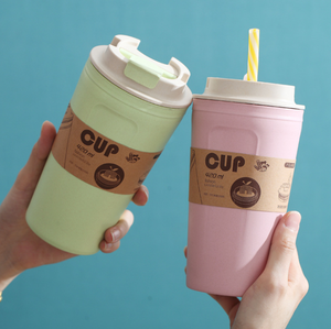 Taza de café de viaje de plástico de fibra de bambú respetuosa con el medio ambiente reutilizable al por mayor con pajita - Product Image 4