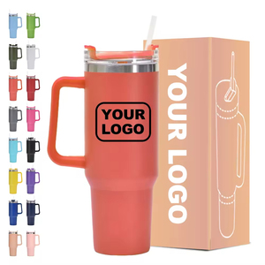 Mug de voyage isotherme en acier inoxydable à double paroi de 40 oz avec paille et poignée, personnalisable en gros - Product Image 2