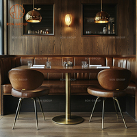 Ensemble de meubles de café-restaurant modernes, écologiques et durables, canapé en cuir courbé de couleur personnalisée, tables à manger en bois massif