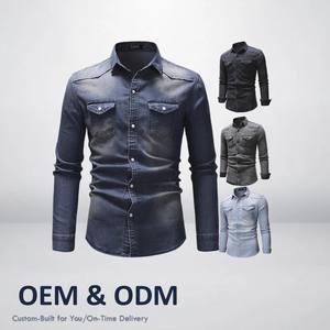 <span class=keywords><strong>Polo</strong></span> décontracté à simple boutonnage avec fermeture pour hommes Nouveau design simple à manches longues en jean <span class=keywords><strong>col</strong></span> montant tissé M-3XL grande taille - Product Image 1