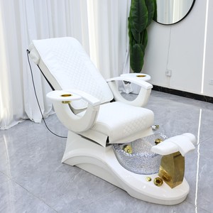 Fauteuil de pédicure spa personnalisé blanc or avec baignoire à pieds sans tuyauterie en céramique et verre réglable, mobilier de salon - Product Image 2