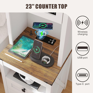 Tall Farmhouse Antique White Nightstand <b>with</b> <b>Motion</b> <b>Sensor</b> <b>LED</b> <b>Light</b> Wireless Charging Station and Lockable Hidden Gun Drawer - Product Image 4