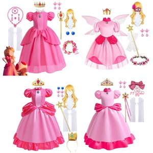 Peach Super Marios fantaisie princesse fille <span class=keywords><strong>carnaval</strong></span> Performance Cosplay enfants Halloween anniversaire pêche fête habiller tenue - Product Image 1
