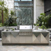 Ensemble d'armoires de cuisine extérieure sur mesure en acier inoxydable, design moderne, îlot de cuisine modulaire, évier, Lazy Susan, rangement