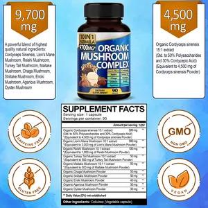 Oem Organic Immune Booster Mémoire Nootropique Cerveau Complément Alimentaire Cordyceps Lions Crinière Champignon Complexe Capsules