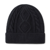 Bonnet en Laine Élégant Tricoté Jacquard à Large Bord Motif Losanges Torsadés Chaud Coupe-Vent Pliable et Stylé pour le Quotidien