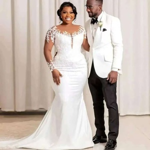 Vestido <span class=keywords><strong>de</strong></span> novia <span class=keywords><strong>de</strong></span> lujo <span class=keywords><strong>de</strong></span> Dubái africano | Tren <span class=keywords><strong>de</strong></span> borde <span class=keywords><strong>de</strong></span> cristal con Apliques <span class=keywords><strong>de</strong></span> encaje con cuentas a mano | Vestido <span class=keywords><strong>de</strong></span> manga larga modesto | Aso Ebi Queen 2025 - Product Image 2