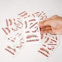 20 feuilles d'autocollants de tatouage temporaire imperméables, motif coupure cousue, plaie sanglante d'horreur pour le visage, Halloween