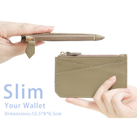 Dompet Kartu Kredit Kulit Asli RFID Custom Ultra Tipis Slim dengan Tali Gantungan Kunci dan Kantong Koin Ber-resleting