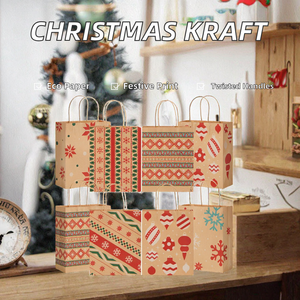 Sacs cadeaux en papier kraft de Noël à poignée torsadée imprimés en flexographie recyclables - Product Image 2