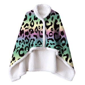 Đôi <span class=keywords><strong>Sherpa</strong></span> Vải Mặc Áo Choàng Chăn Áo Choàng Đôi Flannel In Chăn - Product Image 3