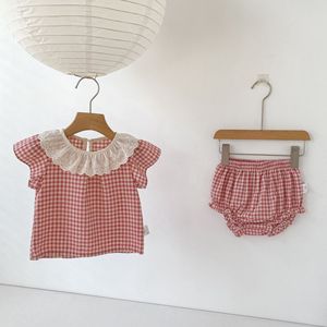 Conjunto de Ropa de Verano PP2026 para Bebés <span class=keywords><strong>y</strong></span> Niños Pequeños, Camisa a Cuadros Rosa con Pantalones, 2 Piezas, Venta al Por Mayor - Product Image 4