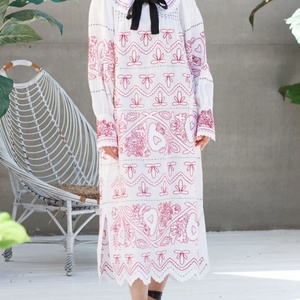 Vestido de Lino y Algodón Personalizable a la Moda, Cuello Camisero, Casual, Holgado, Manga Larga, Midi, para Mujer - Product Image 1