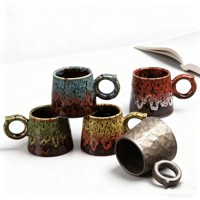 Tasse à café Xuzhen personnalisée en céramique rustique rétro avec soucoupe, tasse créative à latte avec anse suspendue
