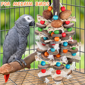 Jouet à mâcher en bois d'ash duveteux pour oiseaux, perchoir d'escalade suspendu en bois pour ara, perroquet gris, fournitures pour grandes cages à perroquets - Product Image 5