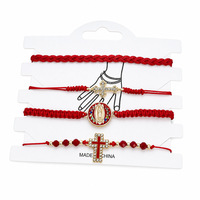 Set Gelang Kristen dengan Liontin Salib, Tali Anyaman Berhiaskan Rhinestone, Gelang Religius, Perhiasan Hadiah Grosir untuk Wanita dan Pria