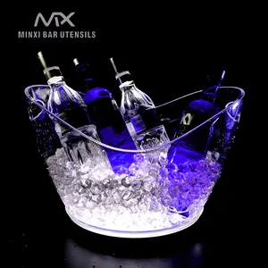 MX High quality KTV Bar party oval shape Led luxury flashing wine vodka whiskey champagne buckets acrylic plastic ice bucket