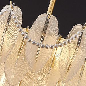 French Vintage Feather Chandelier Gold Round LED Multi <b>Head</b> Living Room Bedroom Light Cream Princess <b>Style</b> Luxury Crystal Lamp - Product Image 2