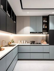 Happy Houses Modern Kitchen Cabinet Wholesale Modular Lacquer Design Stainless Steel Carcase Glass Door Artificial <b>Marble</b> Sink - Product Image 5