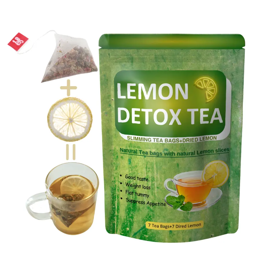 Etiqueta privada 14 días de hierbas naturales adelgazamiento rápido té de limón verde rico en vitamina C blanqueamiento de la piel