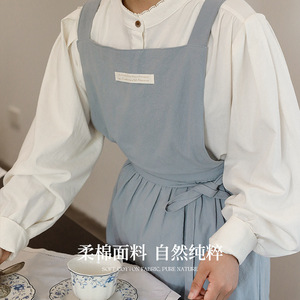 Solid Color Pleated <b>Apron</b> All Cotton Breathable Durable Cooking Wear For Women Daily Use - Product Image 1