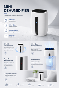 0.8L Mini <b>Dehumidifier</b> With Water Pipe for Bathroom Home Bedroom Office Two Ways to Drain Compact 800ml <b>Dehumidifier</b> - Product Image 5