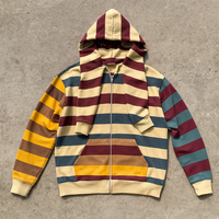 Sweat à capuche zippé unisexe personnalisé en coton molletonné double couche à rayures, style patchwork, pour homme, idéal pour l'automne