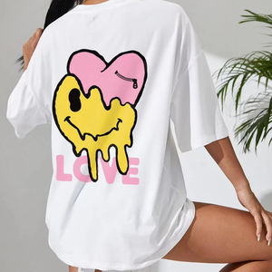 T-shirt Femme à Col Rond avec Manches Courtes, à Manches Courtes, Ample et Décontracté, en Coton Doux, avec Visage Souriant, Amusant - Product Image 1