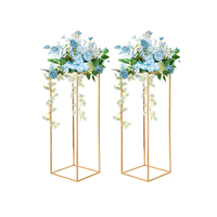 Support de fleurs en métal doré pour sol, colonne florale dorée, centre de table carré en métal pour fête