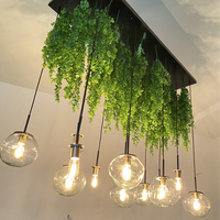 Lampe décorative à LED de style nordique moderne avec plante artificielle, hauteur réglable, ampoule Edison, lustre en verre, luminaires suspendus pour bar et maison