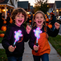 Bâton lumineux LED fantôme d'Halloween avec logo personnalisé, double impression UV, pour maison hantée, défilé nocturne, fête de la Toussaint