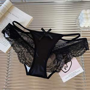 Braguitas Elegantes de Satén con Encaje, de Cintura Media, Tejido Sólido de Secado Rápido para Mujer, Lencería Sexy con Tirantes Finos y Lazo, Suaves y Transpirables - Product Image 6