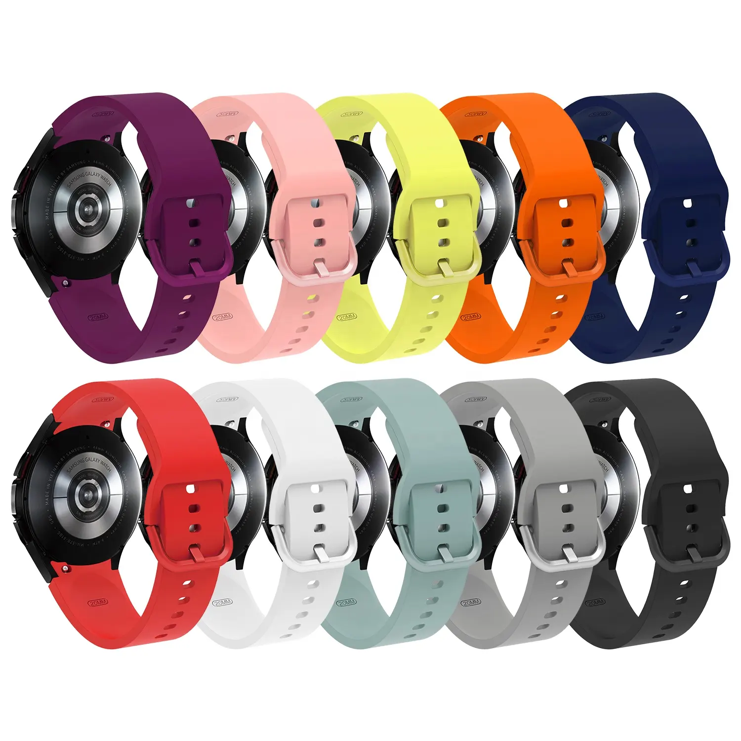 RYB 20mm Soft Rubber Silicone Strap for Samsung Galaxy Smart Watch 4 Classic 5 Pro 42mm 45mm 46mm 40mm 44mm