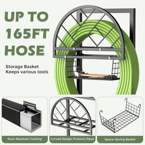 Soporte para manguera de jardín, estante de almacenamiento de manguera independiente para exteriores con cesta de almacenamiento, con capacidad para 165 pies de manguera. - Product Image 4