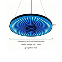 Lámpara Colgante LED RGB con Patrón Radiante, Cambio de Siete Colores, Control Remoto, Diseño Circular Tipo Rayos de Sol, para Salón, Esports
