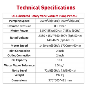 Wordfik pvx250 147-177cfm 250-300m ³/h 0.5mbar dầu bôi trơn Quay Vane bơm chân không cho đóng băng máy sấy máy đóng gói - Product Image 2