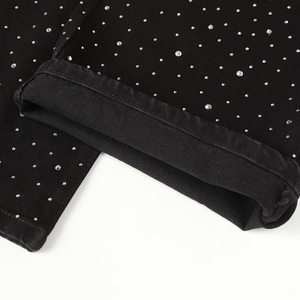 جينز دينيم مخصص رائج البيع بتصميم عتيق مرصع بأحجار الراين، جينز فضفاض عالي الجودة مزين بالماس، جينز دينيم مريح بقصة مستقيمة - Product Image 4